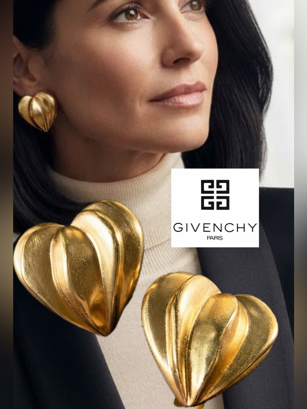 Givenchy Gold Ribbed Puffed Heart Earrings✨CLIP ON✨SIGNED✨Classic Vintage Style